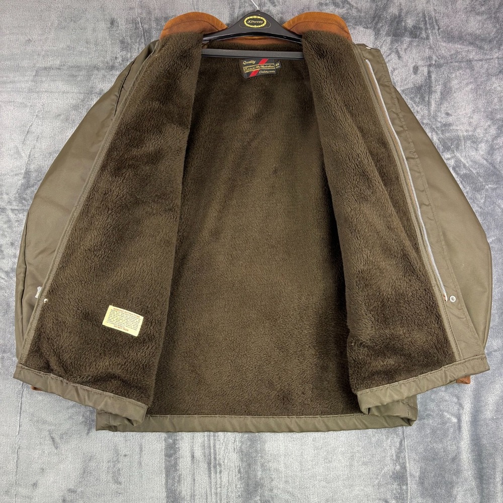VTG 1980s Sears The Men's Store Sherpa Lined Jacket Size 44 Olive Green Workwear - Picture 4 of 15